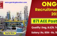 ONGC Recruitment 2022 – AEE Posts for 871 Vacancies | Apply Online